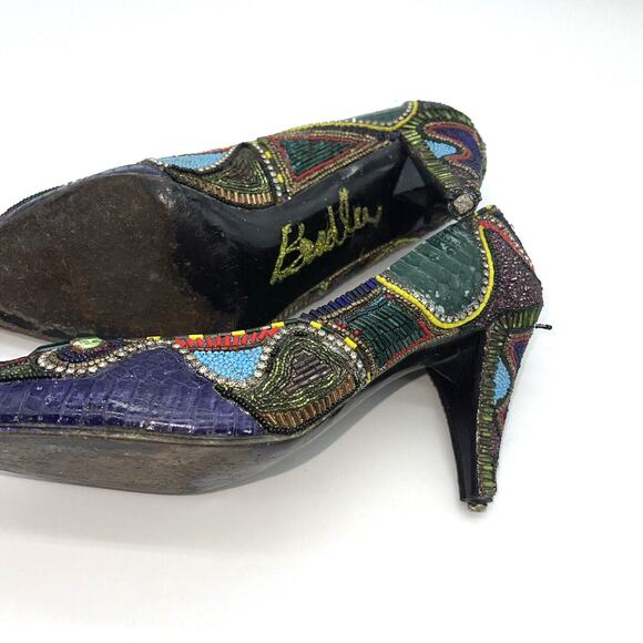 Bradley Levin Beaded Heels Womens 8 Charles Jourdan 80s 90s Vintage Rare Unique - Picture 10 of 15